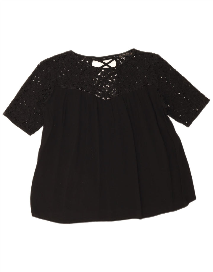 Top in camicetta di pizzo da donna Zara UK 14 grande nero floreale