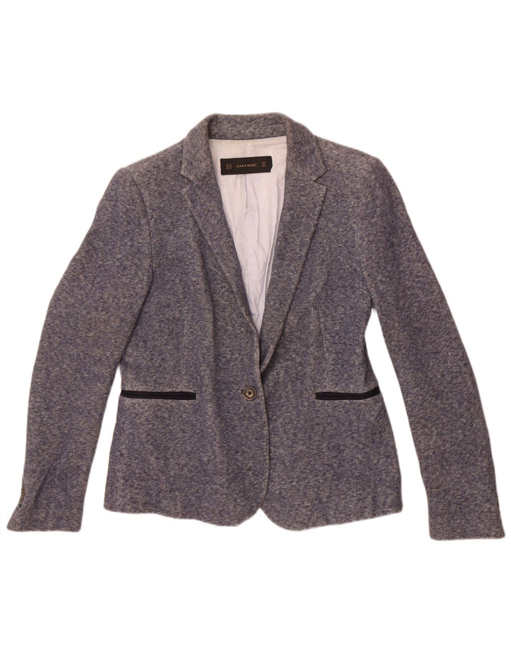 Giacca blazer da donna a 1 bottone Zara UK 18 XL cotone screziato blu