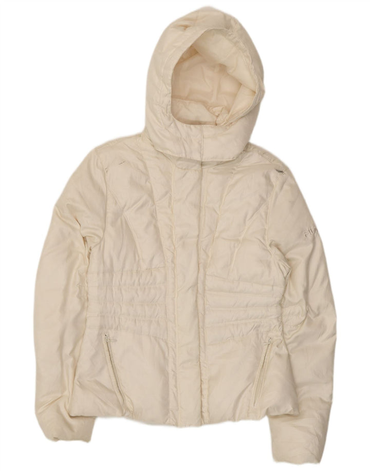 Giacca imbottita con cappuccio da donna Fila UK 14 grande poliestere bianco