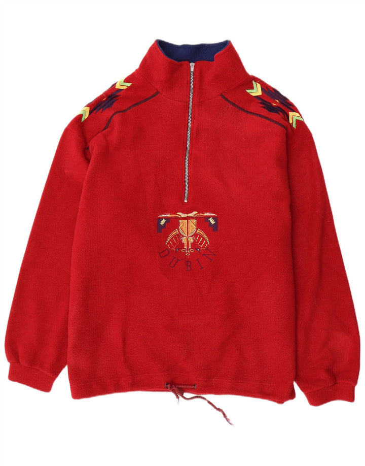 DUBIN Maglione in pile da uomo con vestibilità ampia e collo con zip grafica, grande in poliestere rosso