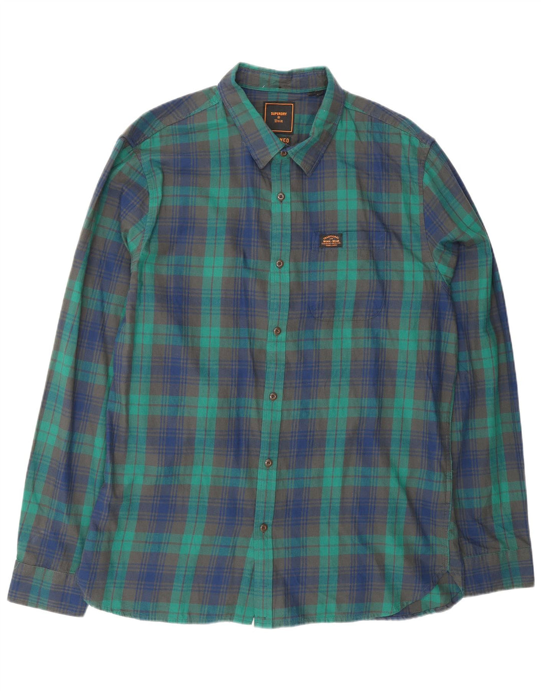 Camicia da uomo in flanella SUPERDRY 2XL cotone a quadri verde