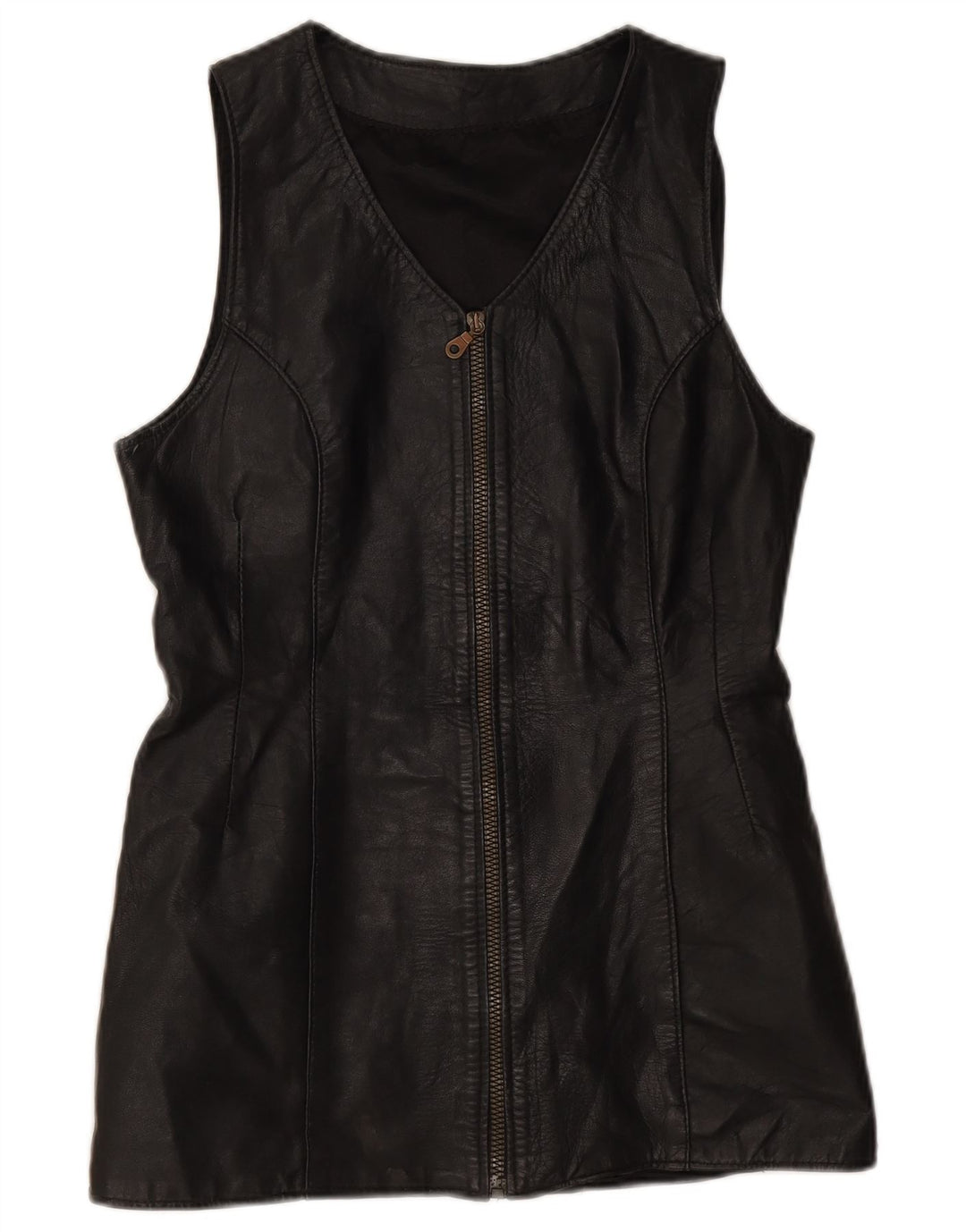 Gilet in pelle da donna vintage UK 10 piccolo nero