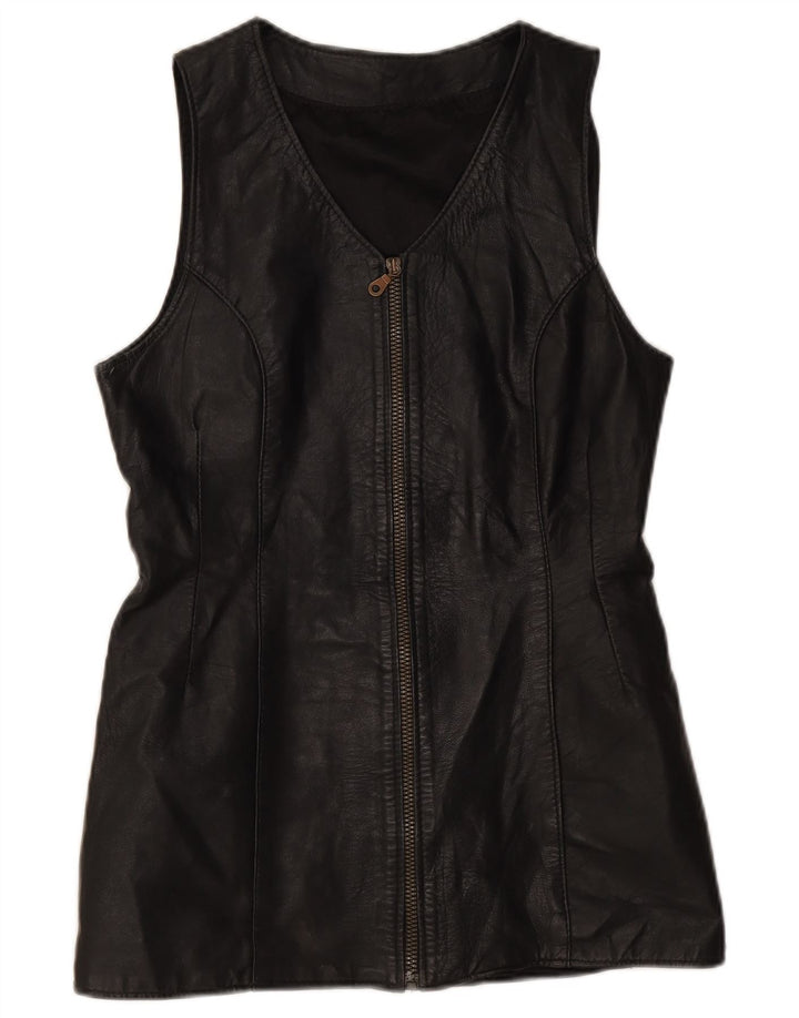 Gilet in pelle da donna vintage UK 10 piccolo nero