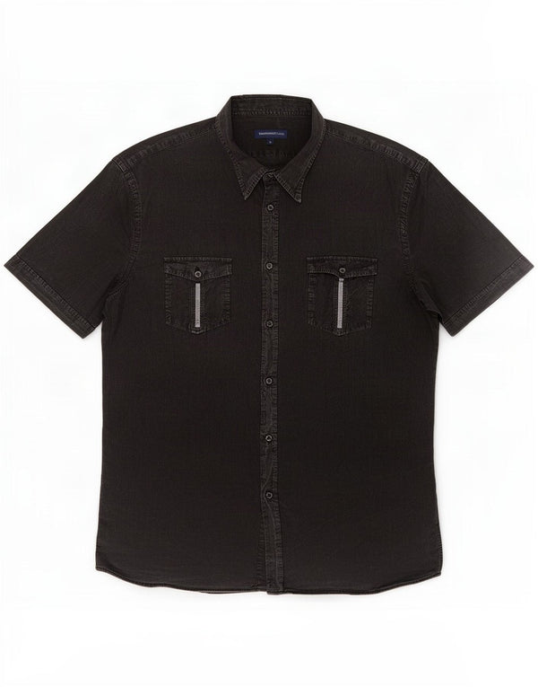 Camicia Uomo Trussardi Jeans Manica Corta in Denim Large Nera in Cotone