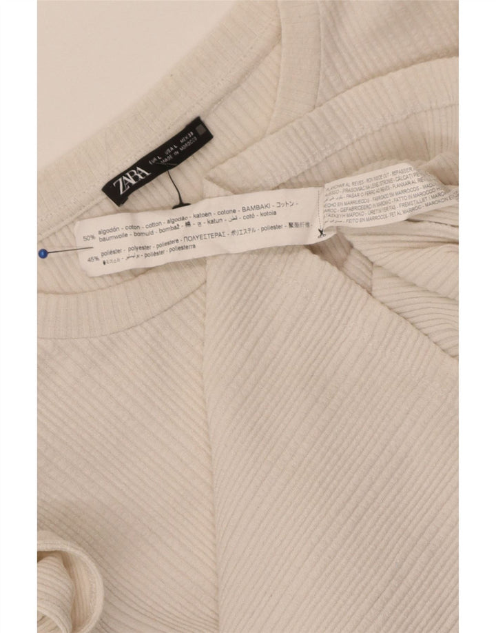 Top corto da donna Zara con volant sul davanti, manica lunga UK 14, cotone bianco grande