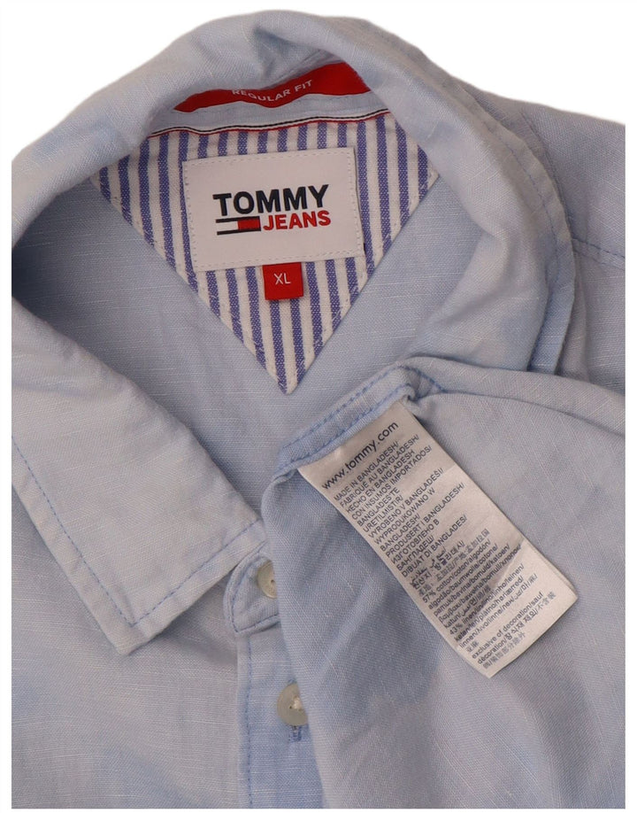 TOMMY HILFIGER Camicia da uomo vestibilità regolare XL Blu Tie Dye in cotone