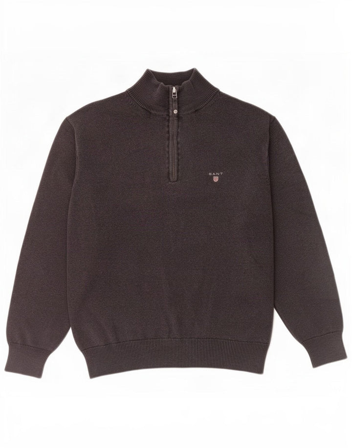 Gant Maglione da uomo con zip e collo in cotone grigio medio