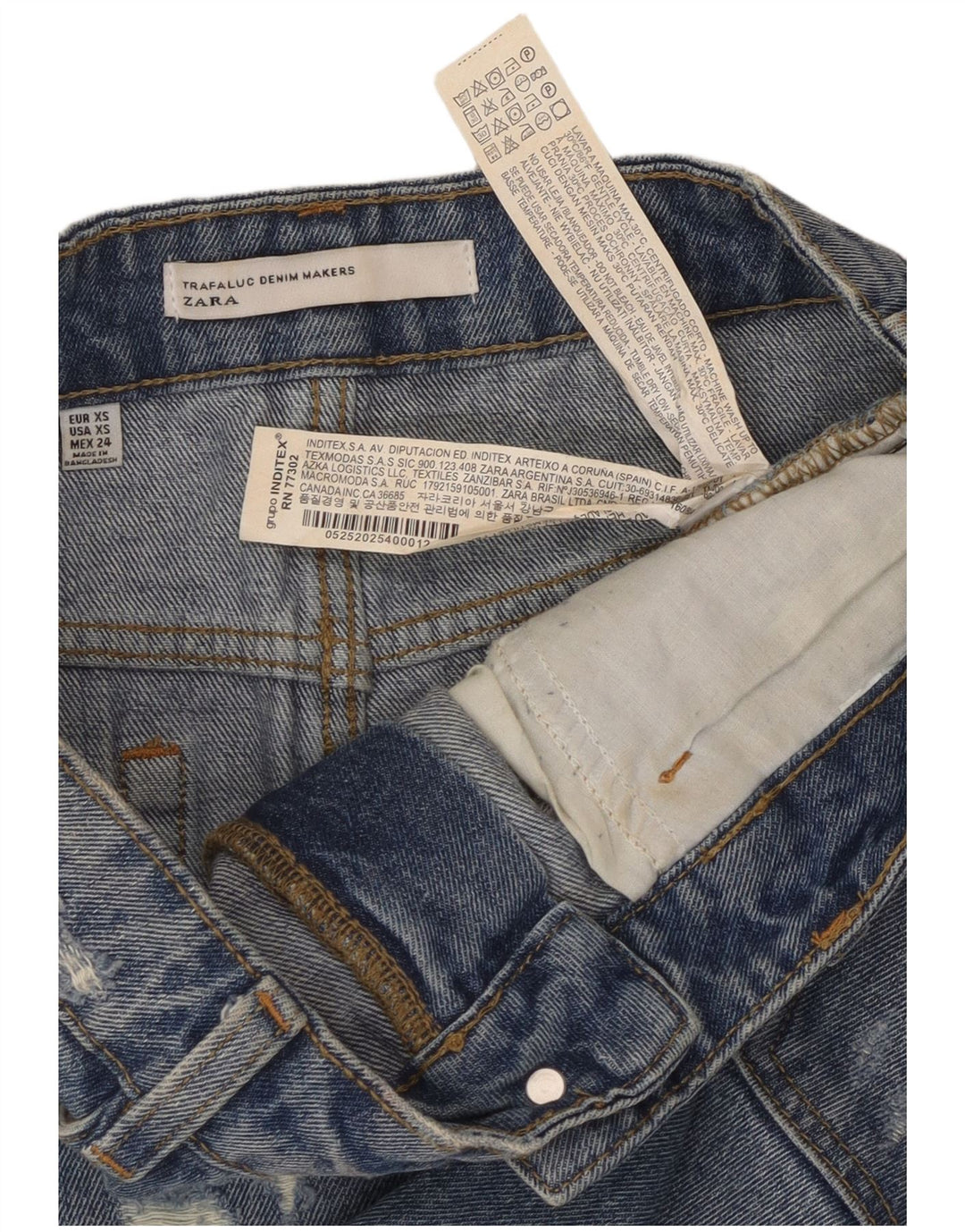 Minigonna in denim effetto invecchiato Trafaluc ZARA da donna XS W24 cotone blu