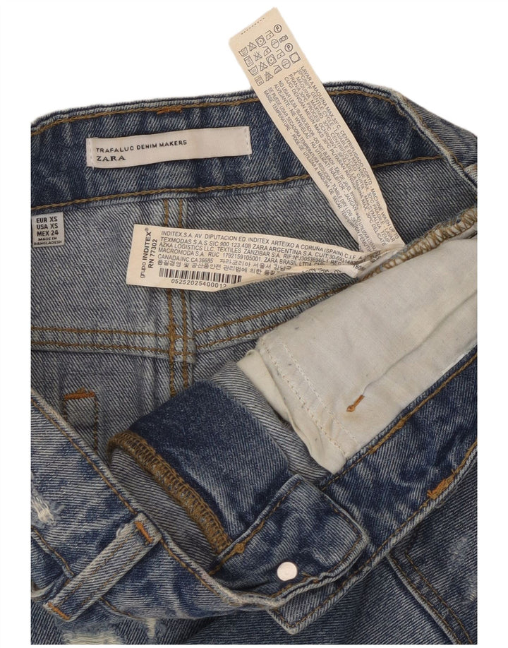 Minigonna in denim effetto invecchiato Trafaluc ZARA da donna XS W24 cotone blu