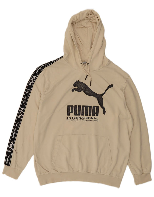 Felpa con cappuccio grafica ampia da uomo Puma, color block medio, bianco sporco