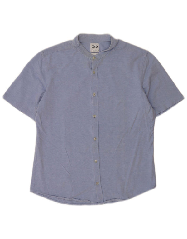 Camicia slim fit a maniche corte da uomo Zara blu medio