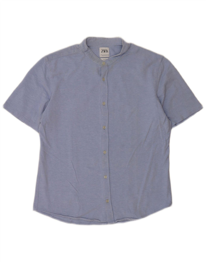 Camicia slim fit a maniche corte da uomo Zara blu medio