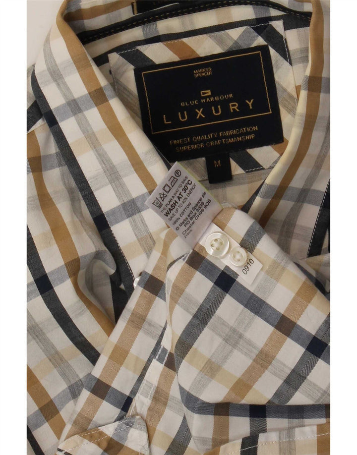 Camicia da uomo Marks & Spencer blu Harbour in cotone a quadretti multicolore medio