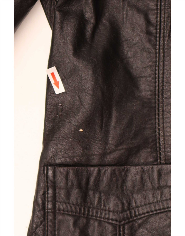 Giacca blazer in pelle vintage da donna a 3 bottoni IT 44 media nera