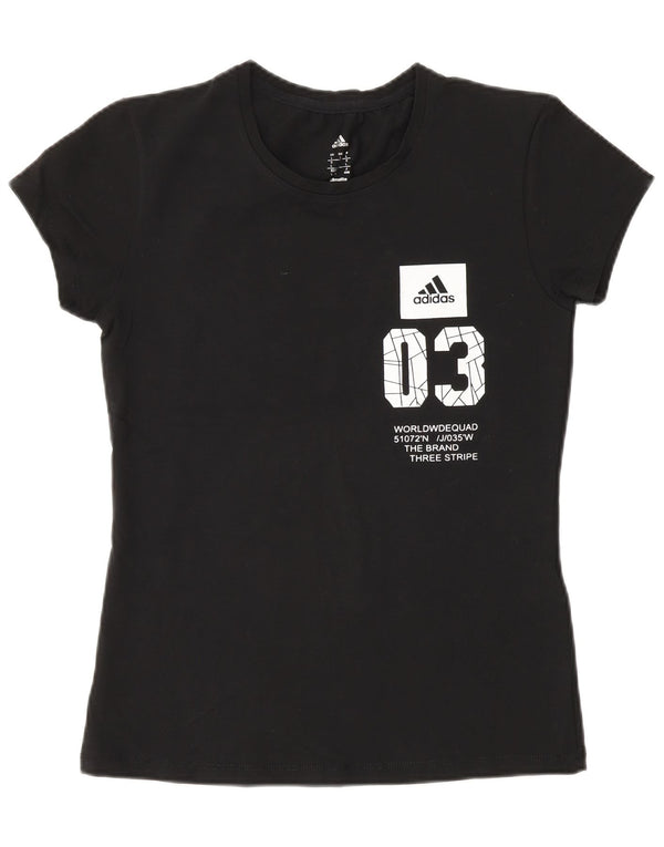 T-shirt grafica Adidas Climalite da donna Top UK 14 grande cotone nero
