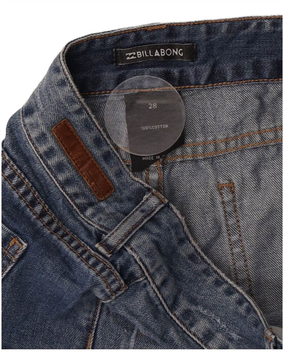 Pantaloncini di jeans invecchiati Billabong da donna W28 cotone blu medio