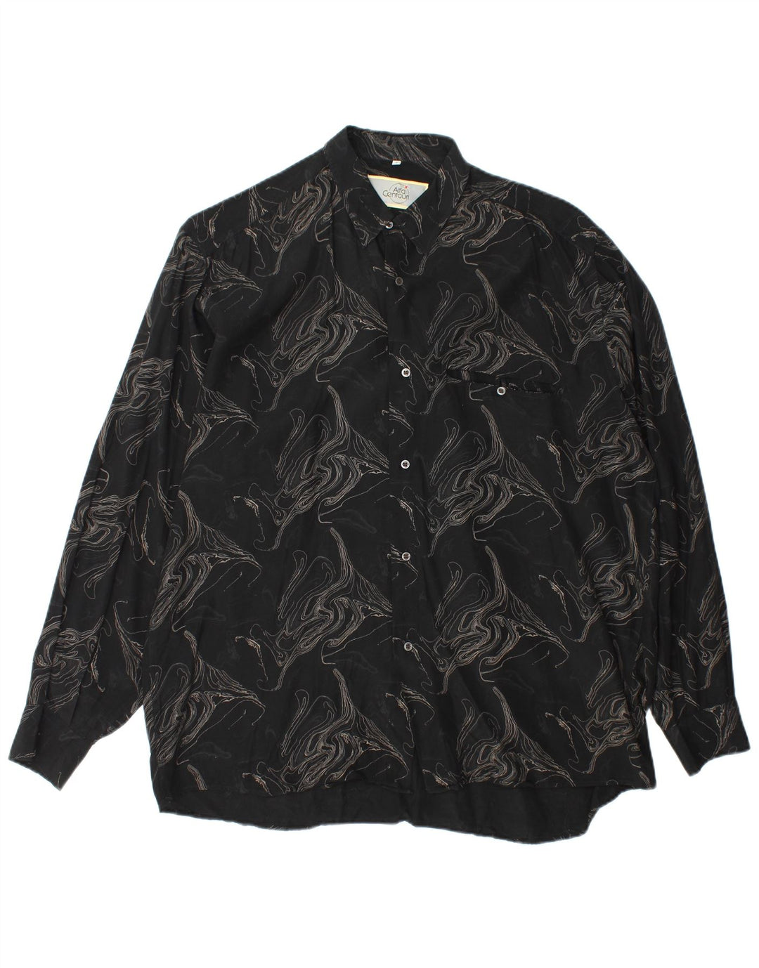 Camicia vintage da uomo con motivo astratto XL in viscosa nera