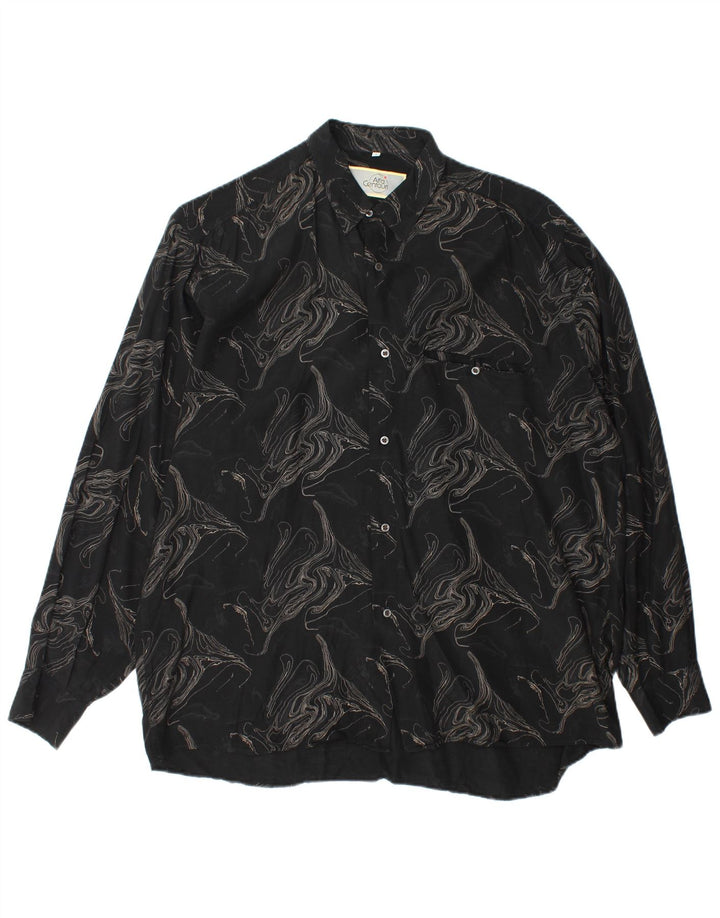 Camicia vintage da uomo con motivo astratto XL in viscosa nera