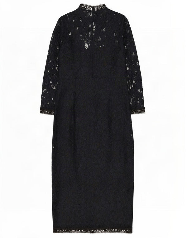 Abito lungo in pizzo trasparente da donna Zara UK 12 medio blu navy floreale