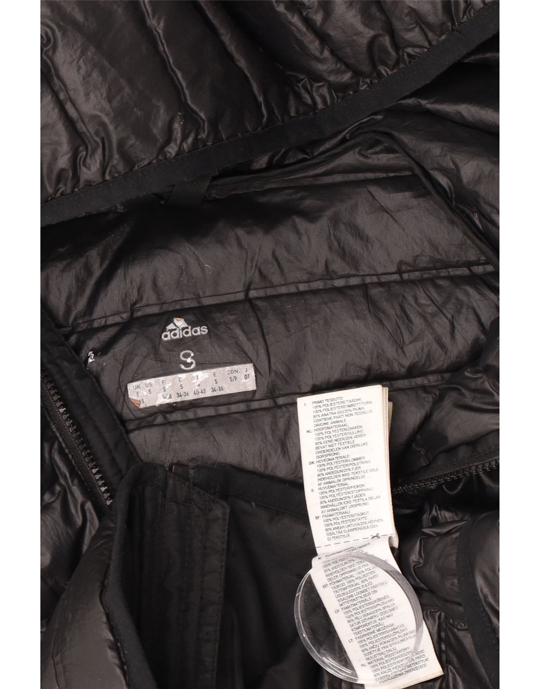 Giacca imbottita con cappuccio da donna Adidas UK 8/10 Small Poliestere nero