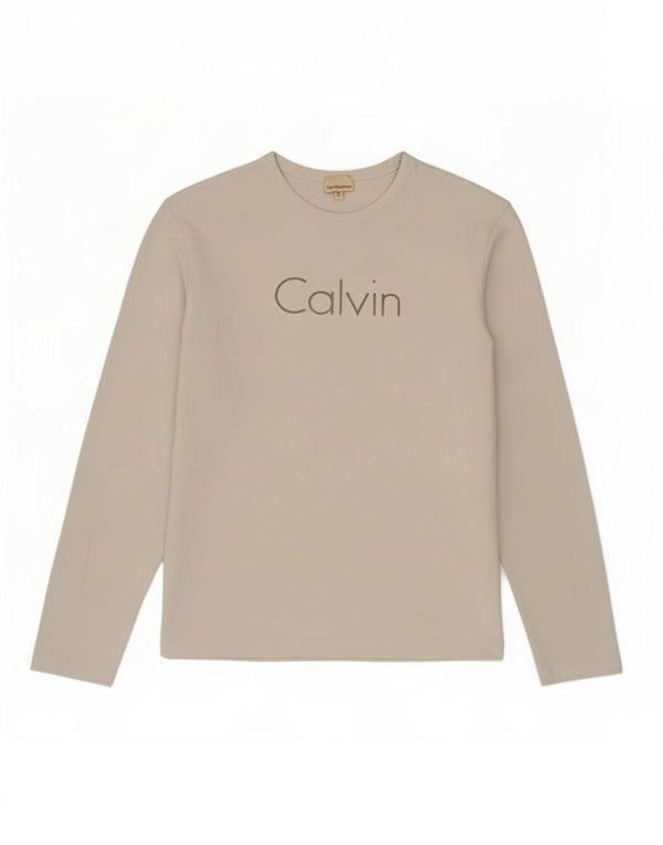 Calvin Klein Jeans Top grafico da donna manica lunga UK 10 piccolo bianco