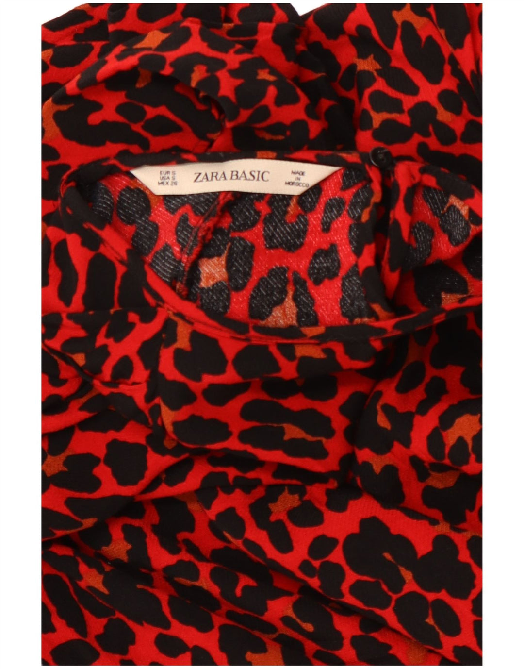 ZARA Camicetta da Donna con Maniche a 3/4 Top UK 10 Piccola Stampa Animalier Rossa