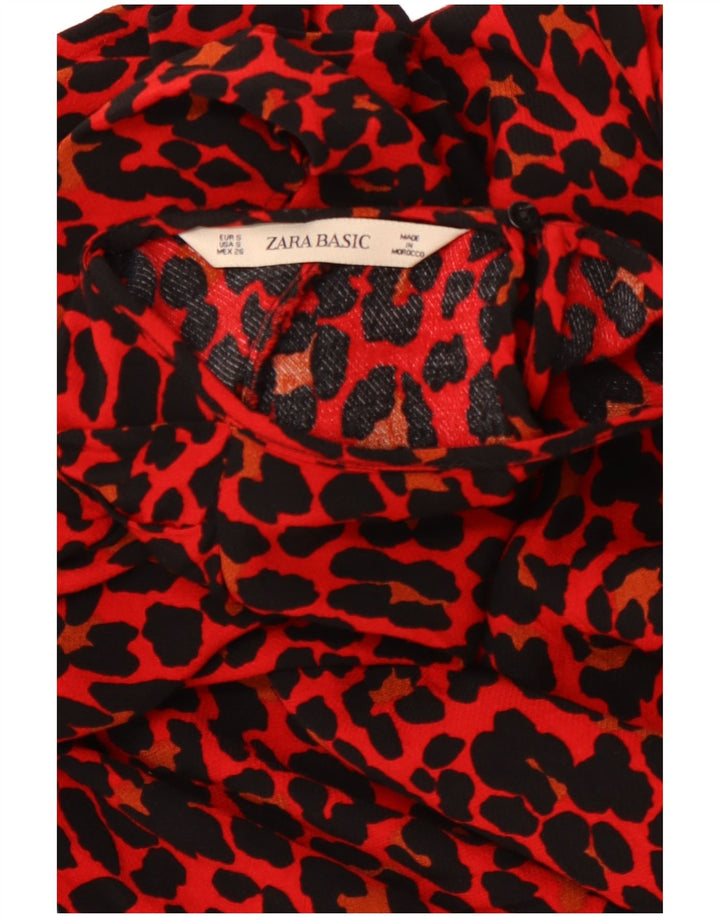 ZARA Camicetta da Donna con Maniche a 3/4 Top UK 10 Piccola Stampa Animalier Rossa