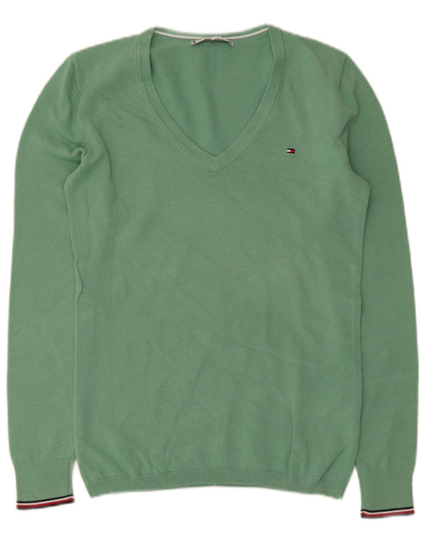 Maglione maglione con scollo a V da donna Tommy Hilfiger UK 6 XS cotone verde