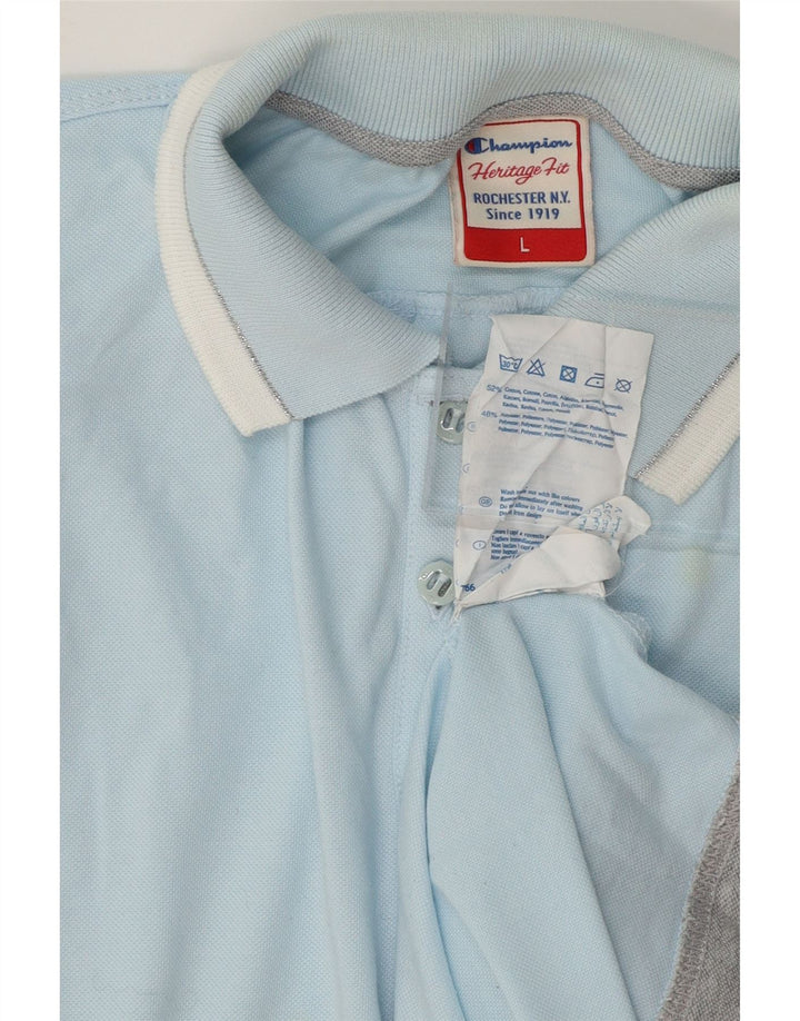 CHAMPION Womens Polo Shirt UK 16 Large Blue Cotton Vintage Champion and Second-Hand Champion from Messina Hembry 