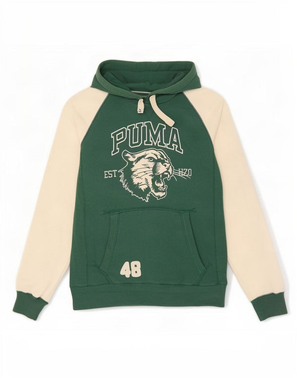 Felpa con cappuccio grafica da uomo Puma in cotone color block verde medio