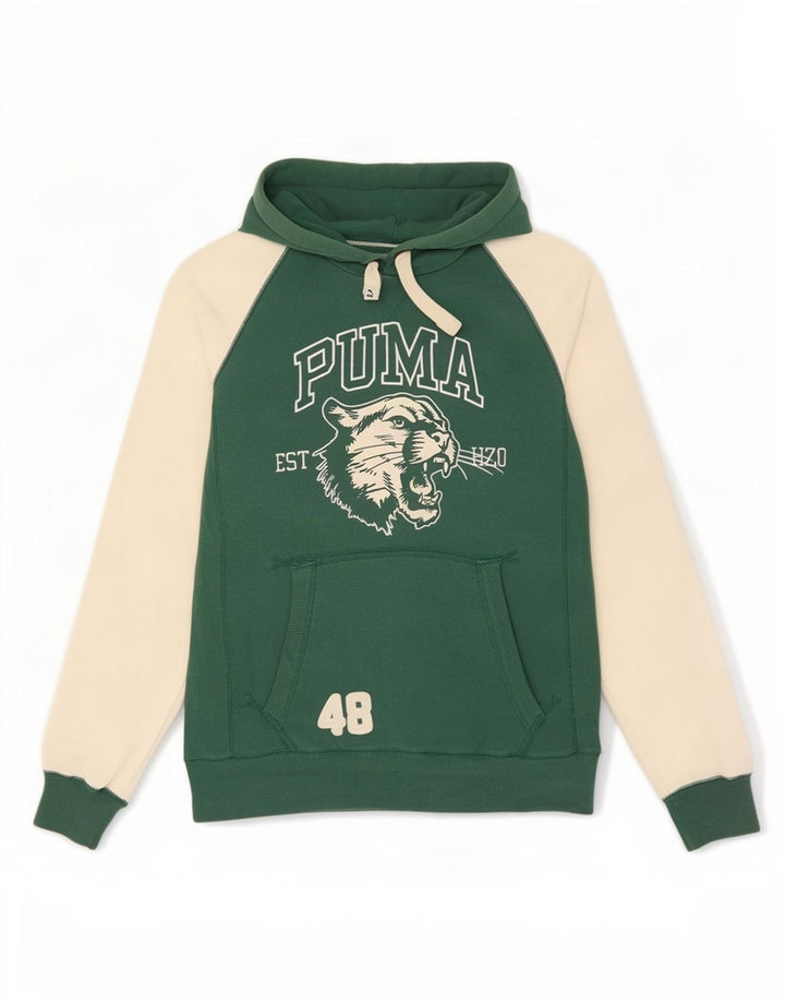 Felpa con cappuccio grafica da uomo Puma in cotone color block verde medio