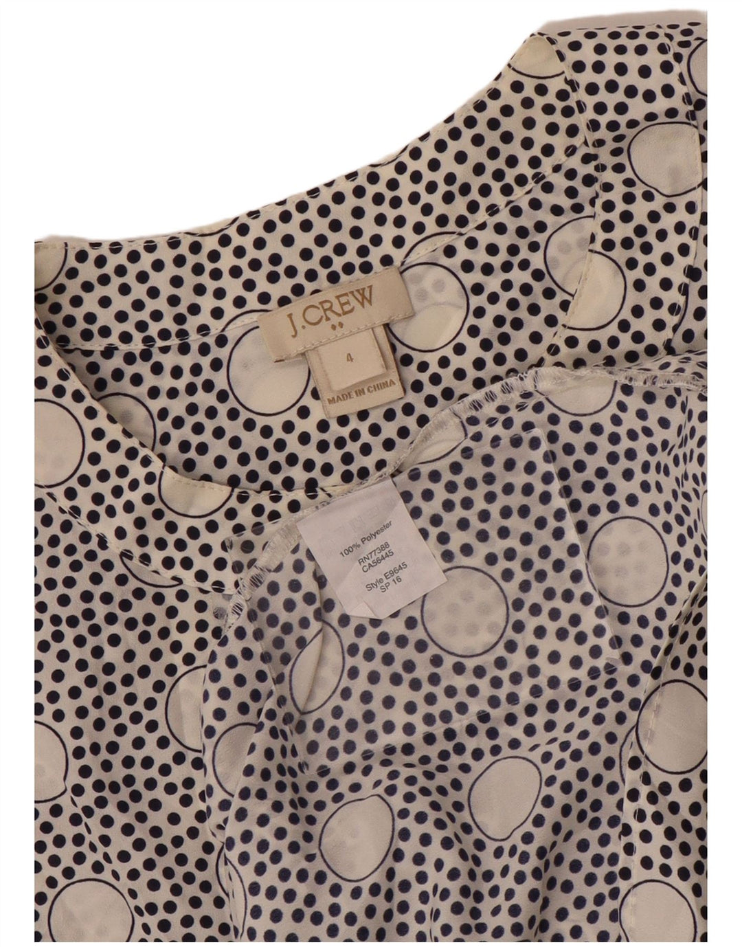 J. CREW Camicetta senza maniche da donna Top US 4 Piccolo poliestere bianco a pois