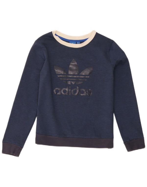 Felpa grafica da donna Adidas Jumper UK 12 Medium Navy Blue Colourblock