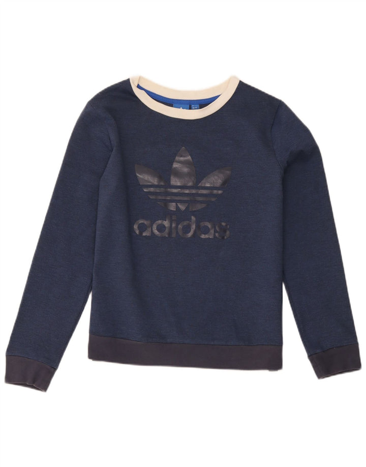 Felpa grafica da donna Adidas Jumper UK 12 Medium Navy Blue Colourblock
