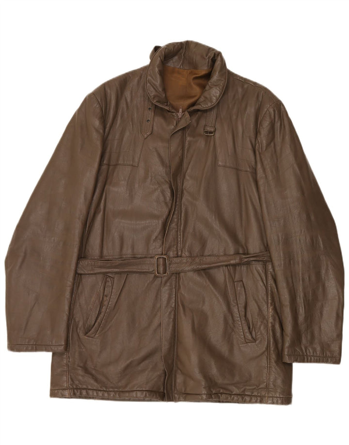 Giacca in pelle vintage da uomo IT 52 XL in pelle marrone