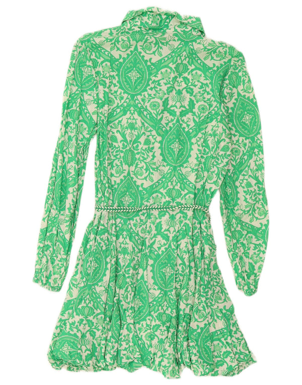 Abito camicia da donna Zara UK 14 grande cotone floreale verde