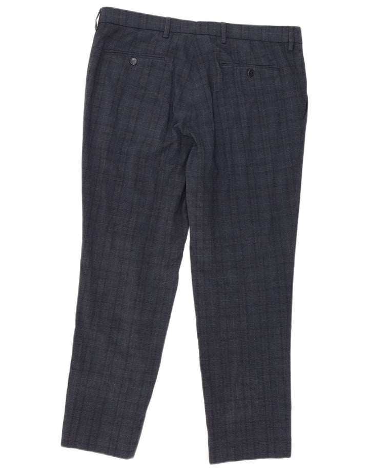 Pantaloni da abito slim fit Marks & Spencer da uomo W36 L29 blu navy a quadri