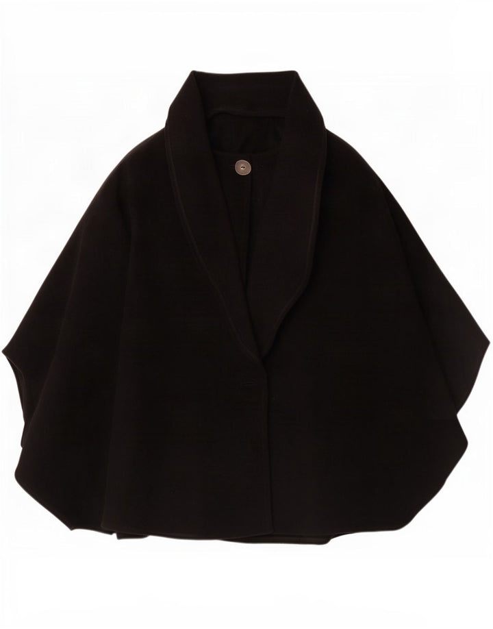Cappotto poncho vintage da donna, taglia unica, in lana vergine nera