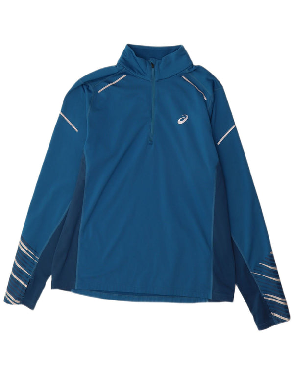 Asics Uomo Pullover Tuta Top Large Blu Colourblock Poliestere Sportivo