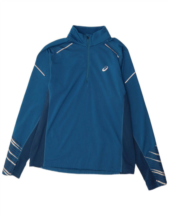 Asics Uomo Pullover Tuta Top Large Blu Colourblock Poliestere Sportivo