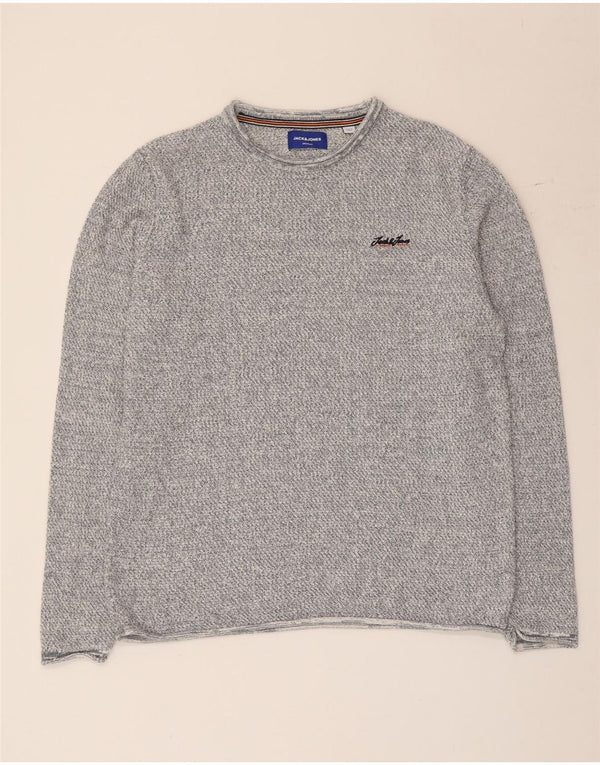 Jack & Jones Mens Crew Neck Jumper Sweater Large Grey Flecked Cotton