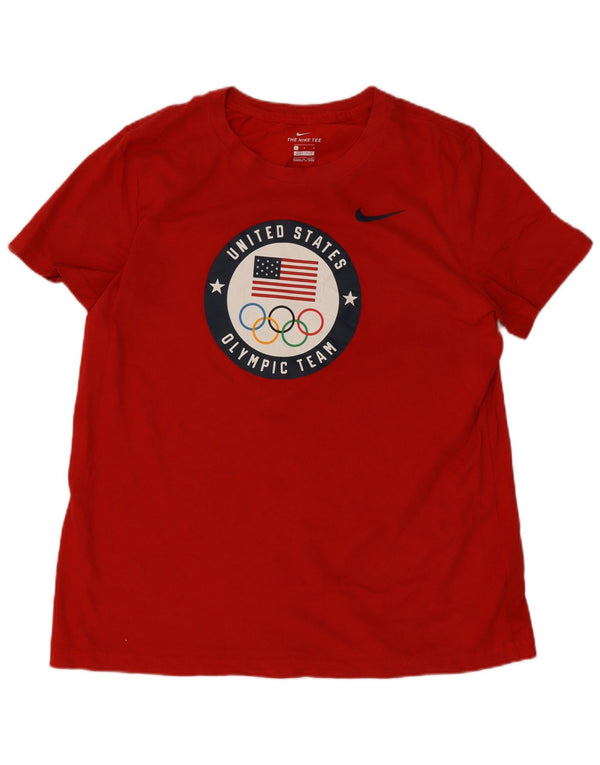 Nike Dri Fit Graphic T-shirt da donna Top UK 16 Large Rosso Cotone