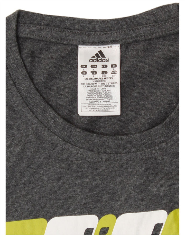 T-shirt grafica da uomo Adidas Top grande in cotone grigio