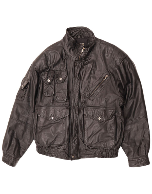 Giacca in pelle vintage da uomo UK 44 2XL Pelle nera