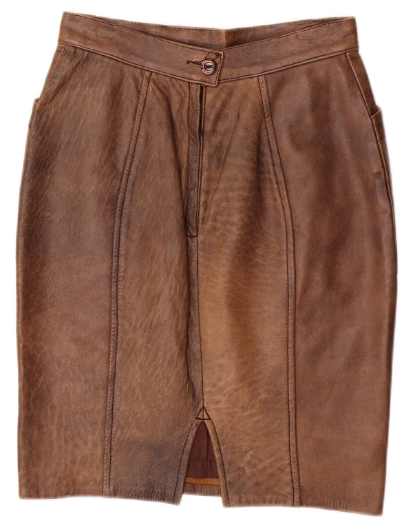 Gonna in pelle vintage da donna IT 42 media W26 marrone