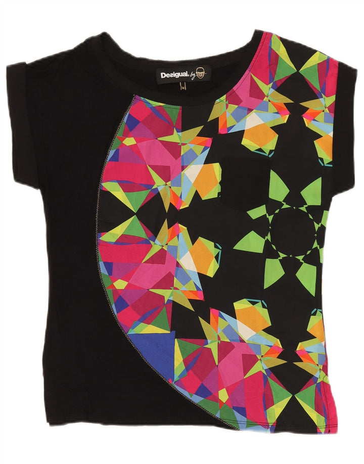 Desigual T-shirt da donna Top UK 12 Medium Nero geometrico