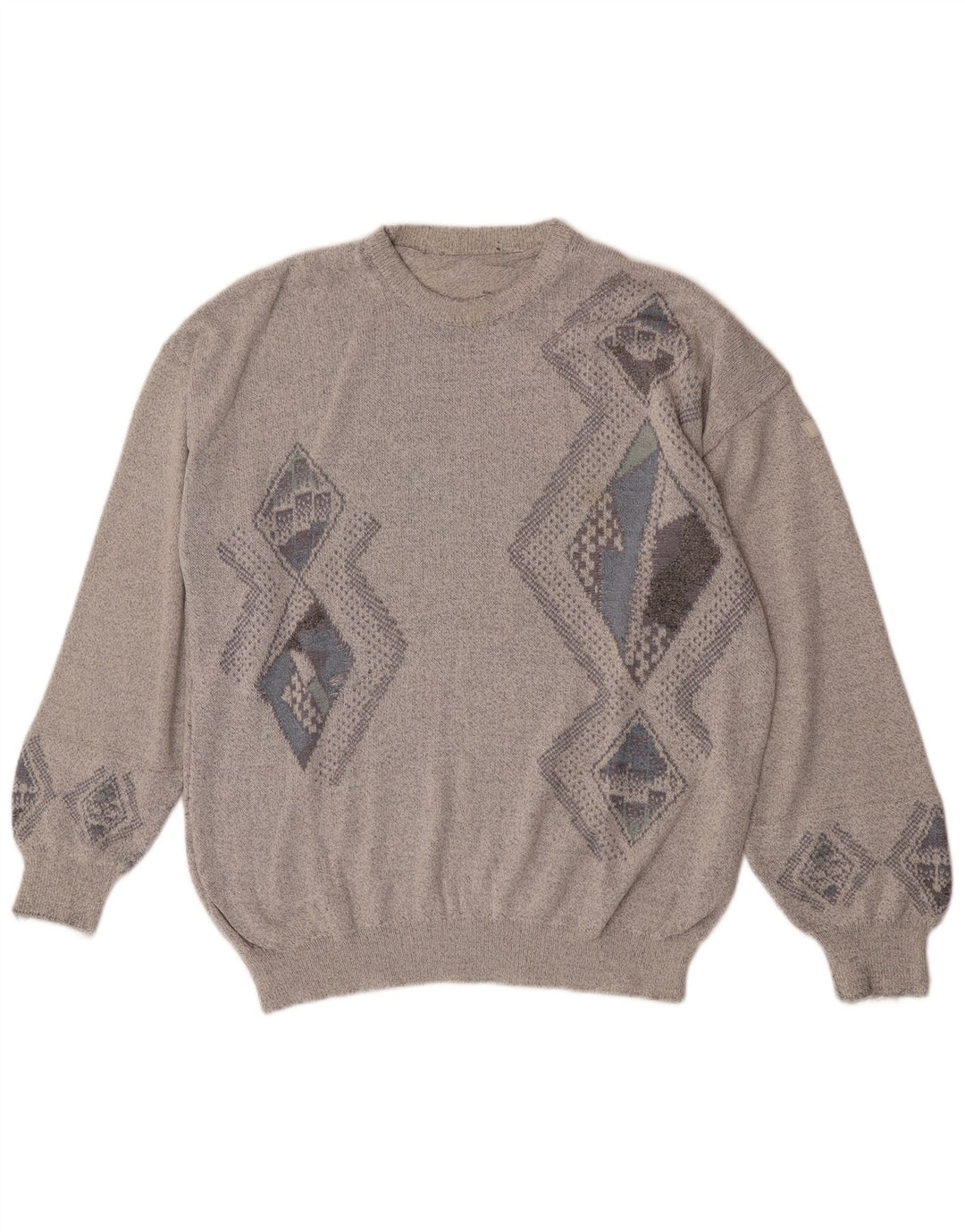 Maglione girocollo da uomo vintage dalla vestibilità regolare, grande grigio a rombi/diamante