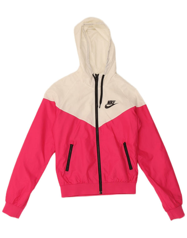 Giacca antipioggia con cappuccio Nike da donna UK 10 Small Rosa Poliestere color block