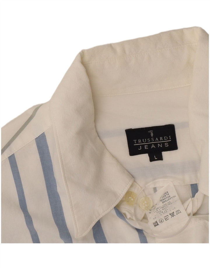 Camicia Uomo Trussardi Jeans Riga Grande Bianca in Cotone