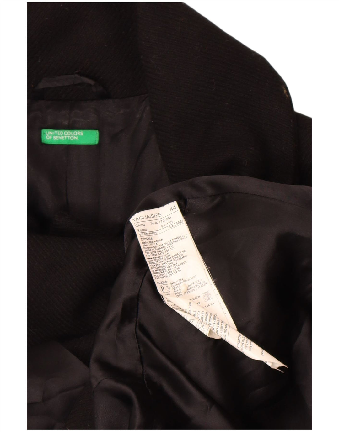 Cappotto Doppiopetto Donna Benetton IT 44 Medio Nero Lana Vergine